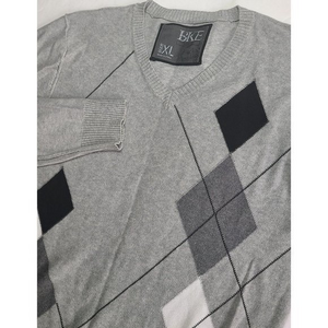 BKE Buckle Mens XL Slim Fit Gray Argyle V Neck Pullover Casual Sweater B5‎